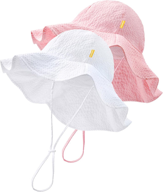 HONGTEYA Baby Sun Hat Toddler Girl Beach Hat Adjustable Outdoor Summer Hat UPF 50+ Sun Protection Wide Brim Infant Kids