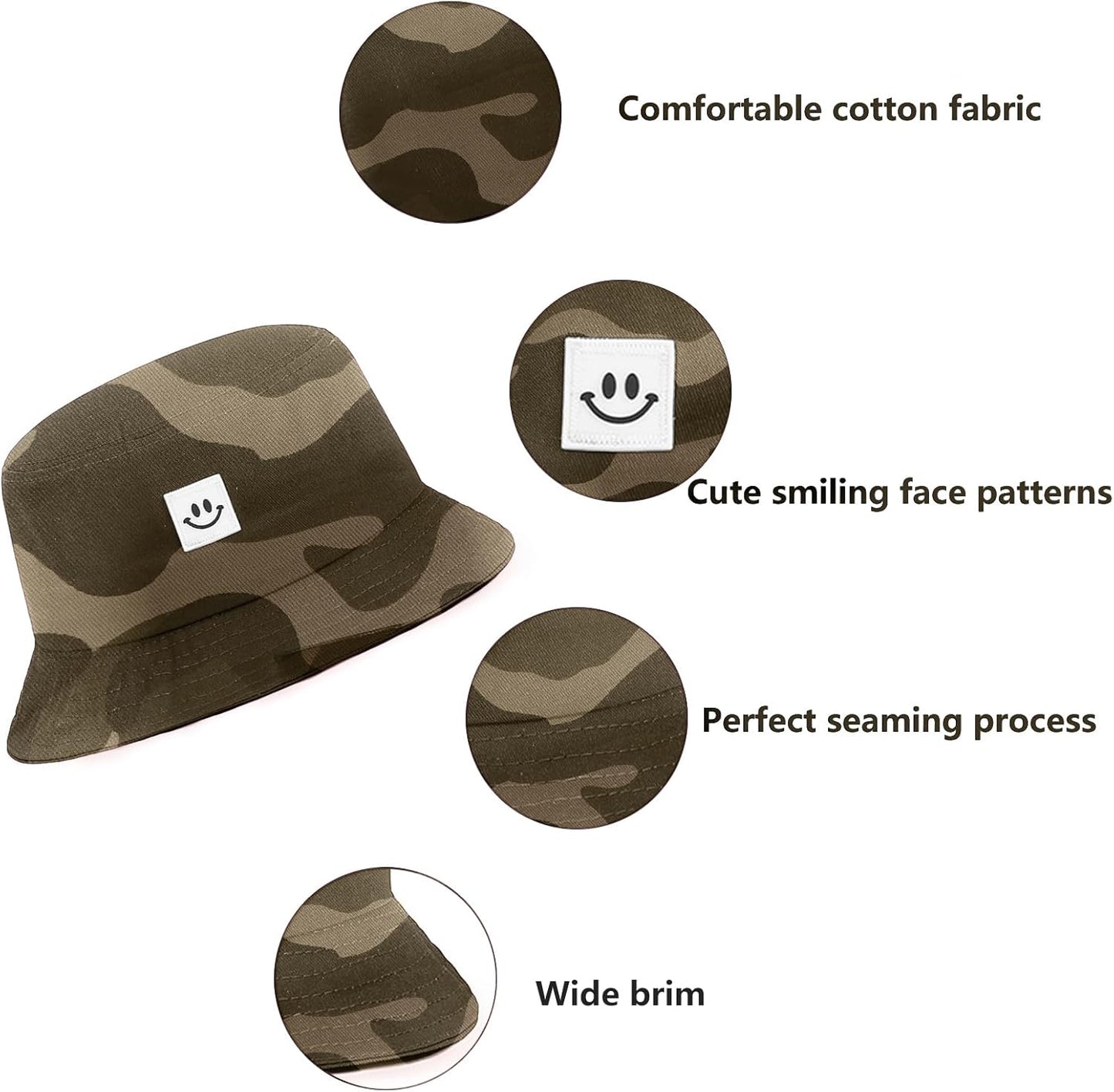 Kids Sun Hat Smile Face Bucket Hat for Girls Boys Summer Sun Protection Cotton Unisex Beach Cap