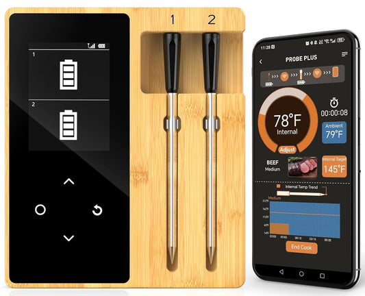 Smart Accurate Wireless Meat Thermometer - 2 Probes for BBQ, Smoking, Grilling, Cooking with Real-Time Alerts, Long Range Bluetooth, Dishwasher Clean, Waterproof for Indoor Outdoor Kitchen Use