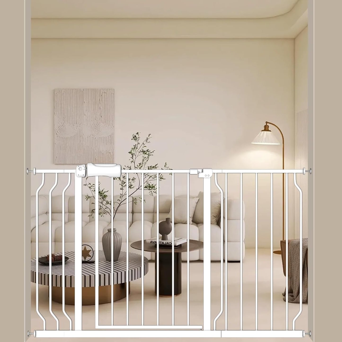 ALLAIBB Extra Wide Baby Gate Pressure Mount with Auto-Close, White Metal Safety Gate for Stairs & Doorways - Child Proof, Pet Barrier for Hallways, Kitchen, Living Room for 48.03-52.76 inch