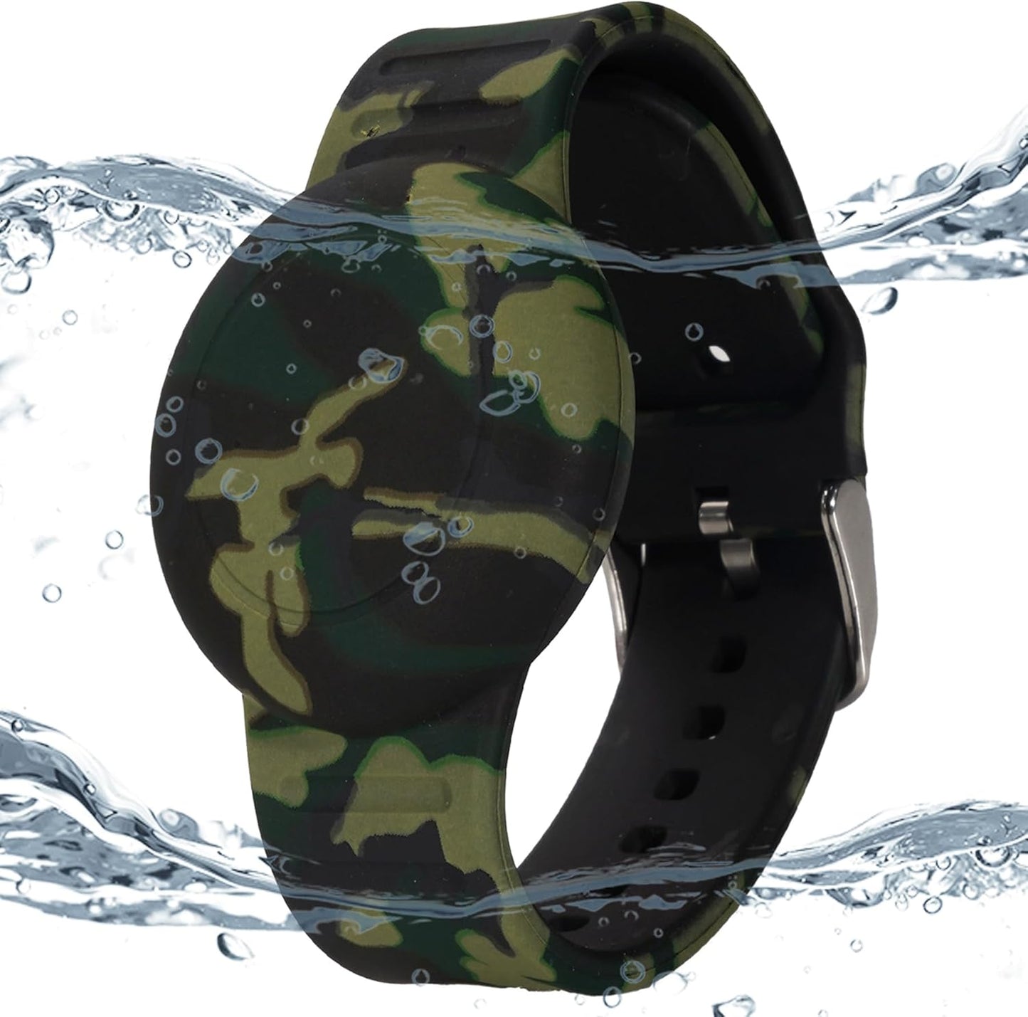 Waterproof AirTag Bracelet for Kids, Hidden Printed Wristband for Apple Air Tag, Silicone AirTag Holder GPS Tracker Case for Band for Child Toddler, Secure Anti-Lost Protection(Black)