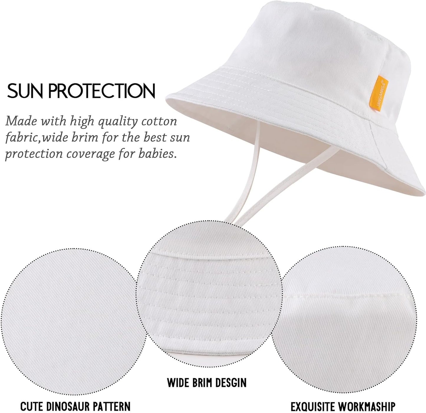 JANGANNSA Cotton Baby Sun Hat Infant Toddler Boys Girls Bucket Hats Summer Sun Protection Kids Beach Caps