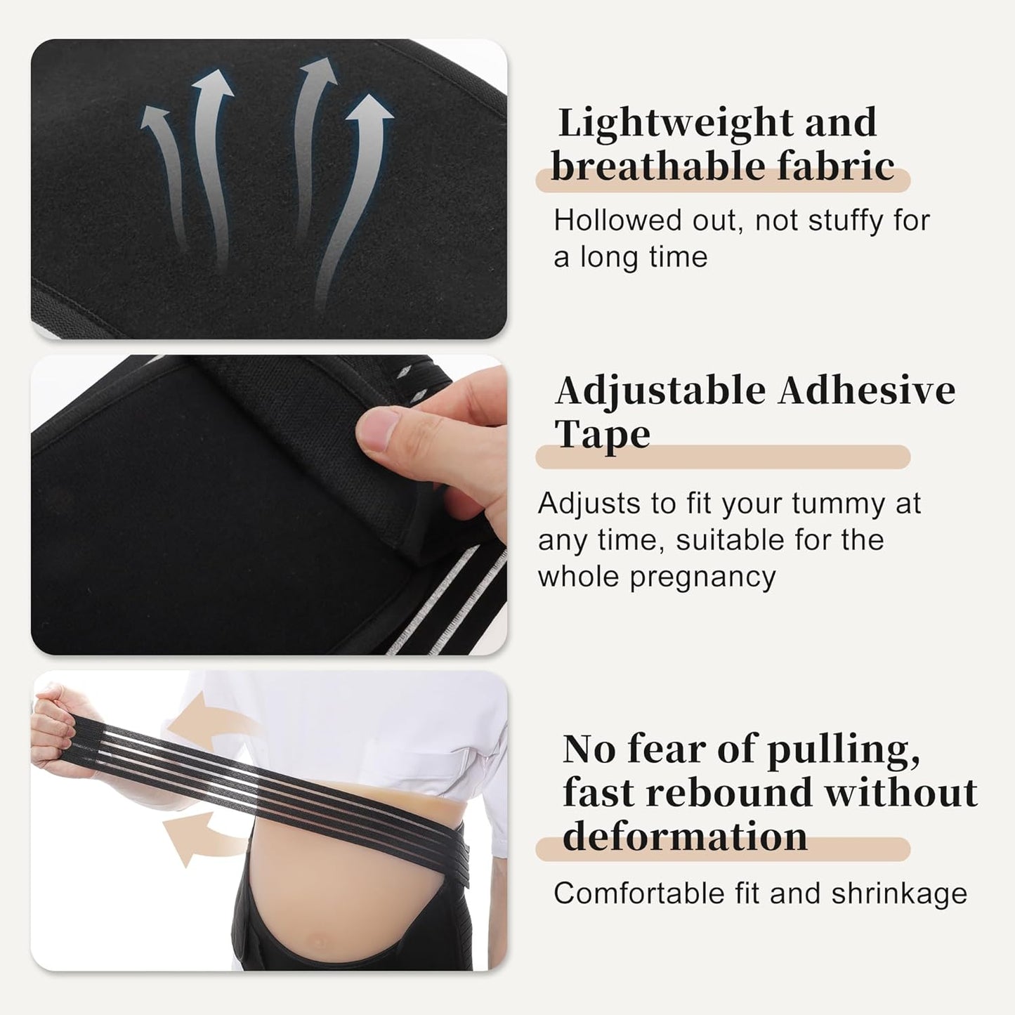 Pregnancy Belly Band, Breathable Belly Support Brace, Pregnancy Support Belt, Lightweight Abdominal Binder, for Abdomen, Black, XX-Large, 1 Set