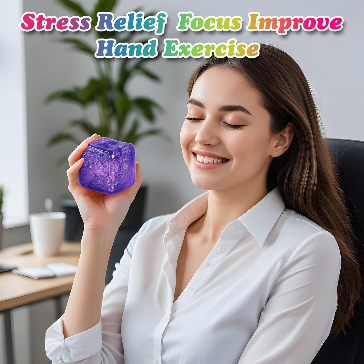 2Pack Glitter Squishy Cube - Slow Rise Nice Sugar Stress Cube Gel Stress Balls for Adults, Glitter Squishy Balls for Kids, Stress Relief/Classroom Fidget/Treasure Box Prizes(Purple)