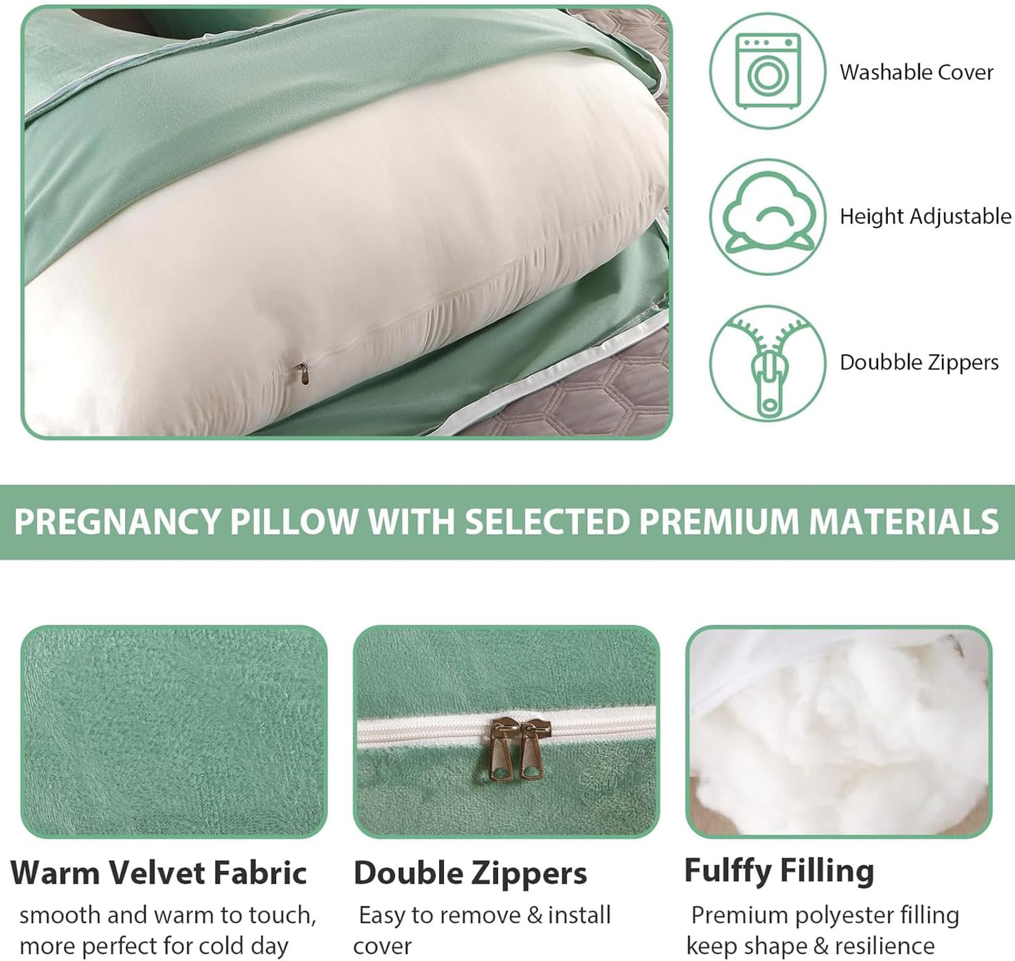 BATTOP Pregnancy Pillows for Sleeping,Full Body Maternity Pillow,Support for Back,HIPS,Legs,Belly for Pregnant Women,Pregnancy Pillow with Removable Cover