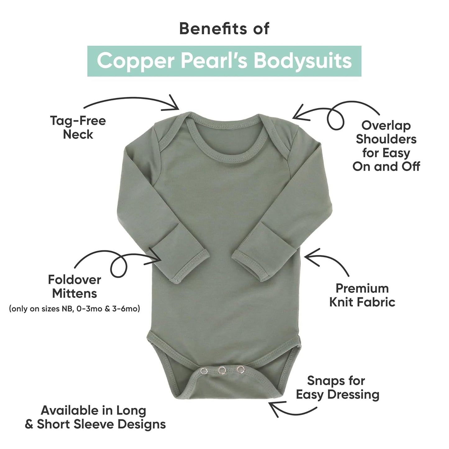 Copper Pearl Long Sleeve Bodysuit Baby: Ultra Soft Baby for Newborns, Boys, and Girls - Stylish, Comfortable, Overlap Shoulders, Premium Knit Fabric - 3-6 Months, Abby and Pals
