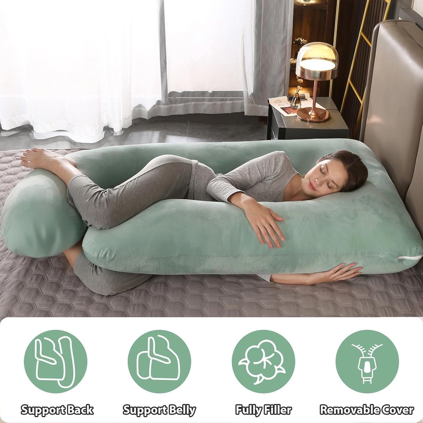 BATTOP Pregnancy Pillows for Sleeping,Full Body Maternity Pillow,Support for Back,HIPS,Legs,Belly for Pregnant Women,Pregnancy Pillow with Removable Cover