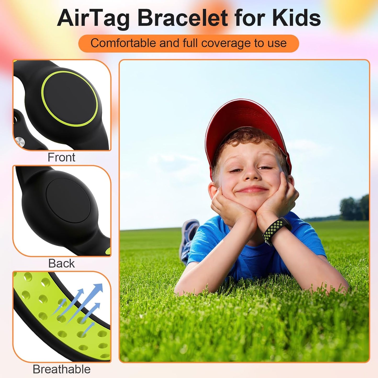 Waterproof Bracelet Compatible with AirTag for Kids (2 Pack), Protective Case GPS Tracker Holder for Child with Full Coverage Hidden Design, Soft Silicone Anti-Lost Wristband Cover for Toddler BGBY