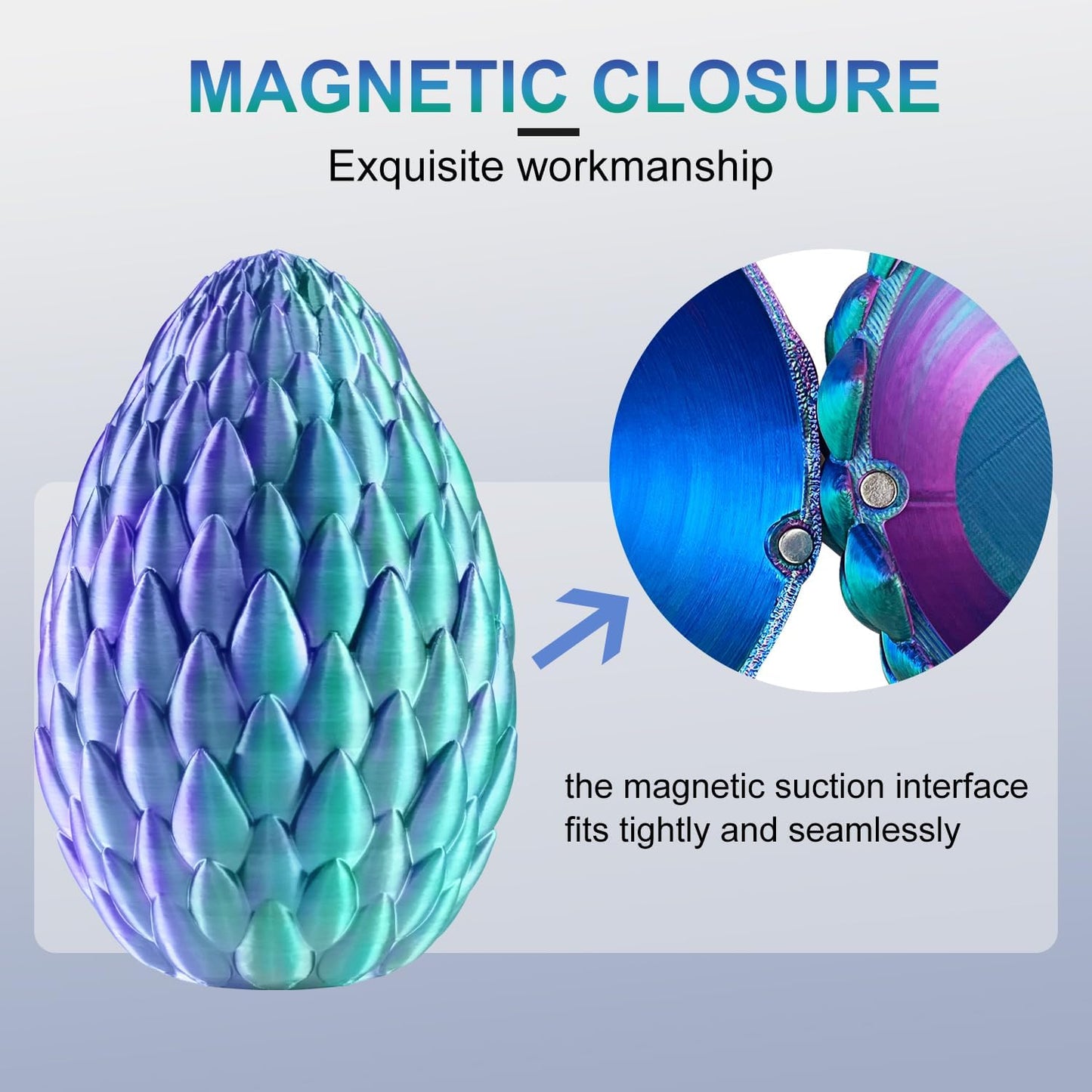 Dragon Eggs with Dragon Inside, 16.5 Inch Large 3D Printed Dragon Egg Articulated Dragon Crystal Dragon Executive Desk Toys Fidget Toy for Autism/ADHD (Blue Green, with Egg)