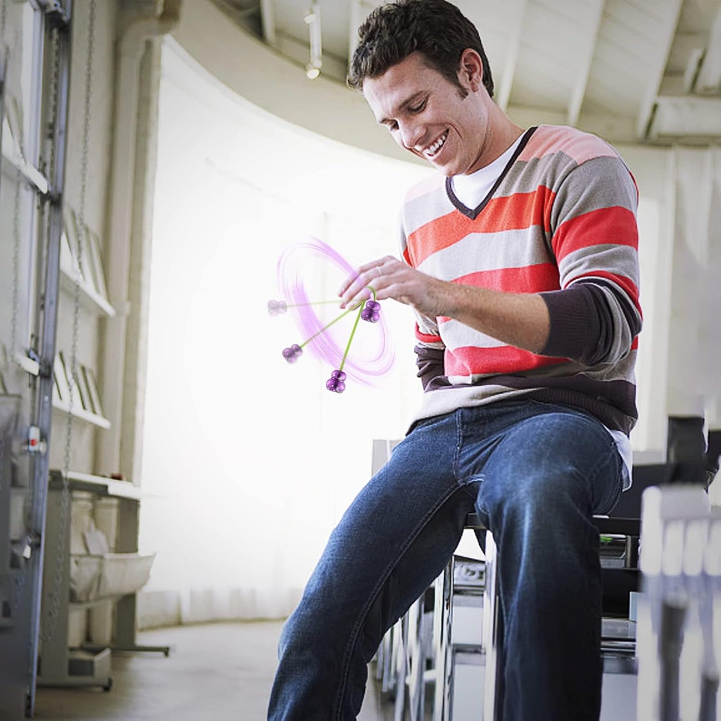 Fidget Beads - Worry Fidget Beads Spin & Bump - Made of Aluminum Alloy - Creates a Bit of Magic for You (UFO-Purple&White)