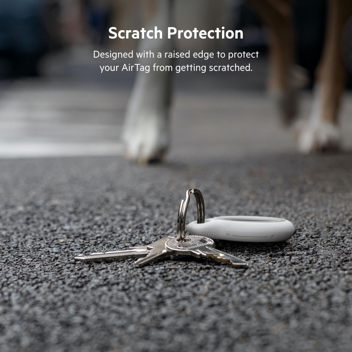 Belkin Apple AirTag Reflective Secure Holder With Key Ring - Apple AirTag Keychain - AirTag Holder - AirTag Keychain Accessories - Reflective & Scratch Resistant AirTag Case With Raised Edges - White