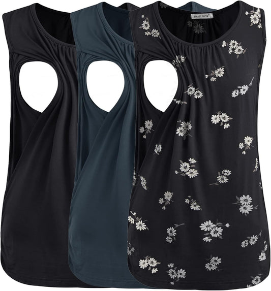 Smallshow Women's Maternity Nursing Tank Tops Breastfeeding Clothes 3-Pack