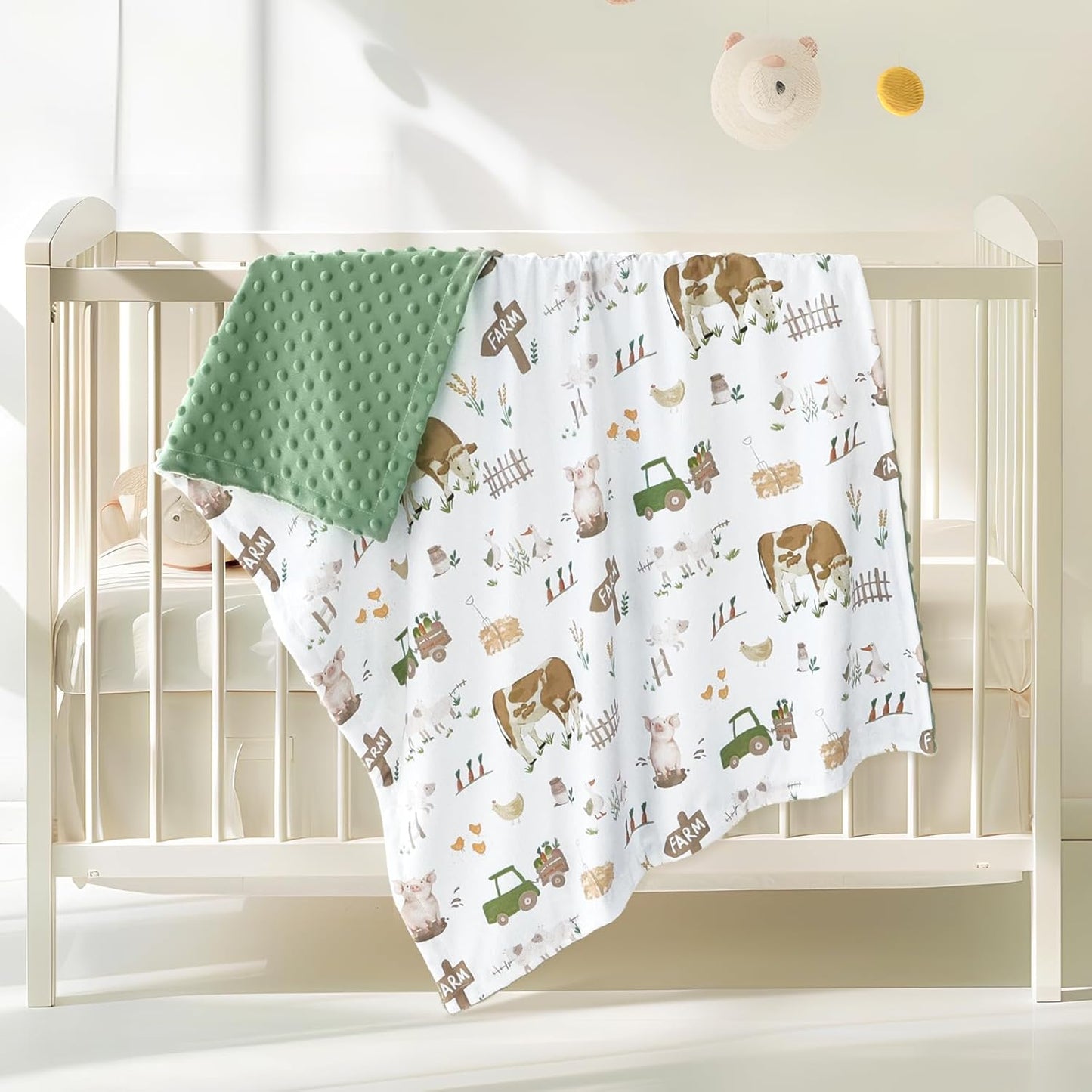 HOMRITAR Baby Blanket for Boys Girls Soft Plush Minky Toddler Blanket with Double Layer Dotted Backing, Cute Farm Cow Multicolor Printed 30 x 40 Inch (75 x 100 cm)