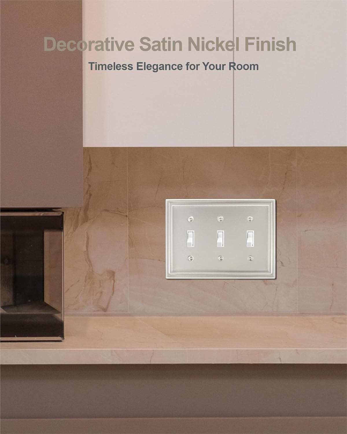 2-Pack Triple Toggle Wall Plate, Satin Nickel Light Switch Cover, Metal Switch Covers Wall Plate, Midsize, A035 Series