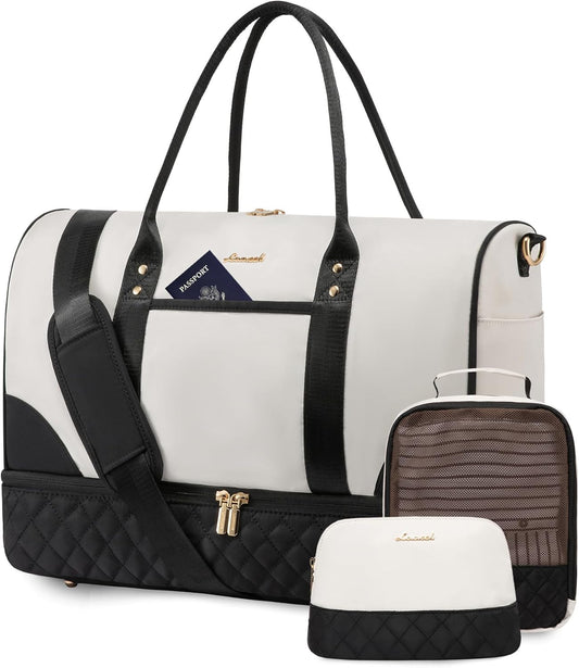 LOVEVOOK Travel Bag,Weekender Bag for Women Travel Duffle Bag with Shoe Compartment,Carry on Overnight Bag with Wet Pocket,Gym Yoga Duffel Bag,Hospital Bags for Labor and Delivery,3 Pcs Set