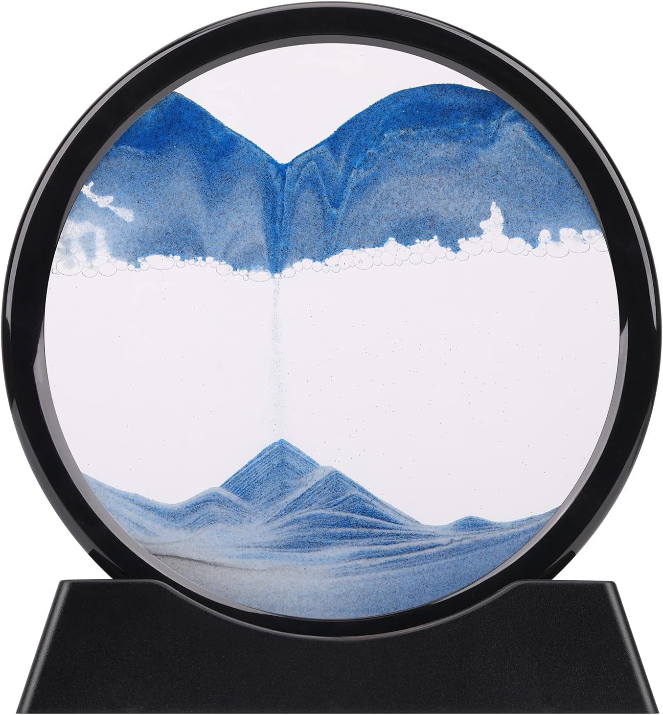 QLKUNLA Moving Sand Art Picture Liquid Motion 3D Deep Sea Sandscape in Motion Display Flowing Sand Frame Relaxing Desktop Home Office Work Decor Art Toys (7 inch, Blue)