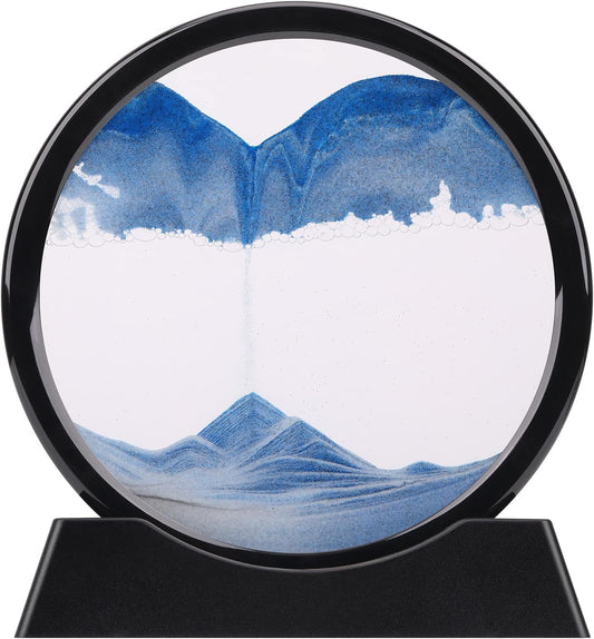 QLKUNLA Moving Sand Art Picture Liquid Motion 3D Deep Sea Sandscape in Motion Display Flowing Sand Frame Relaxing Desktop Home Office Work Decor Art Toys (7 inch, Blue)