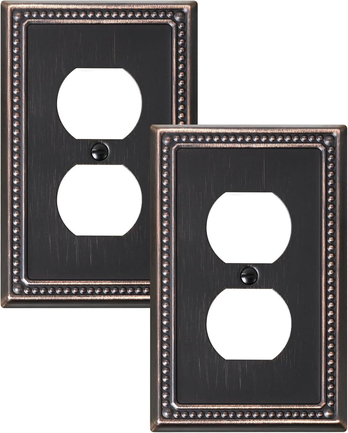 2-Pack Duplex Outlet Cover Plate, Aged Bronze Metal Wall Plates for Electrical Outlets, 1 Gang Receptacle Light Switch Cover, Pearls Decorative Switch Plates and Outlet Covers