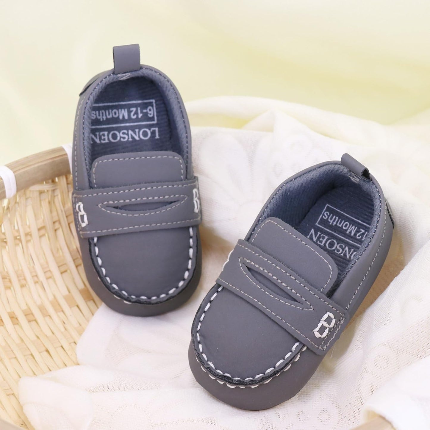 LONSOEN Baby Girls Boys Loafers Prewalker Dress Crib Shoes
