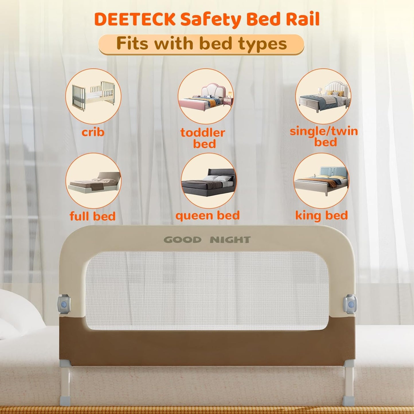 Bed Guard Rail for Toddlers - 32" Adjustable Heights & Folding up Portable Bed Railing for Baby - Toddler Bed Rails Guard for Crib, Twin, Bunk,Full Size, Queen & King Bed