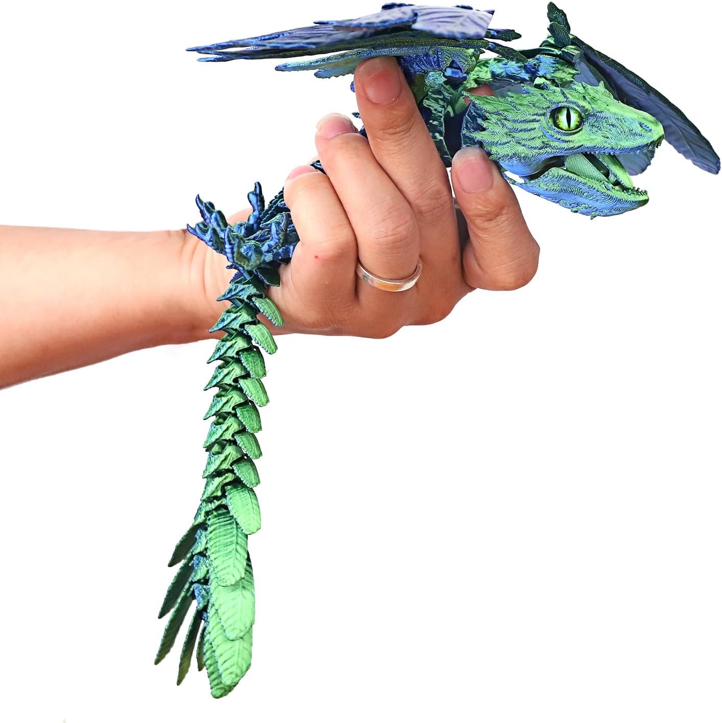 3D Printed Feathered Wyvern Dragon, 3D Printed Dragon with Wings,Adjustable Wings and Simulated Glasses Articulated Dragon Crab Toy, Desktop Pet Toy, Home Office Decor (Green)
