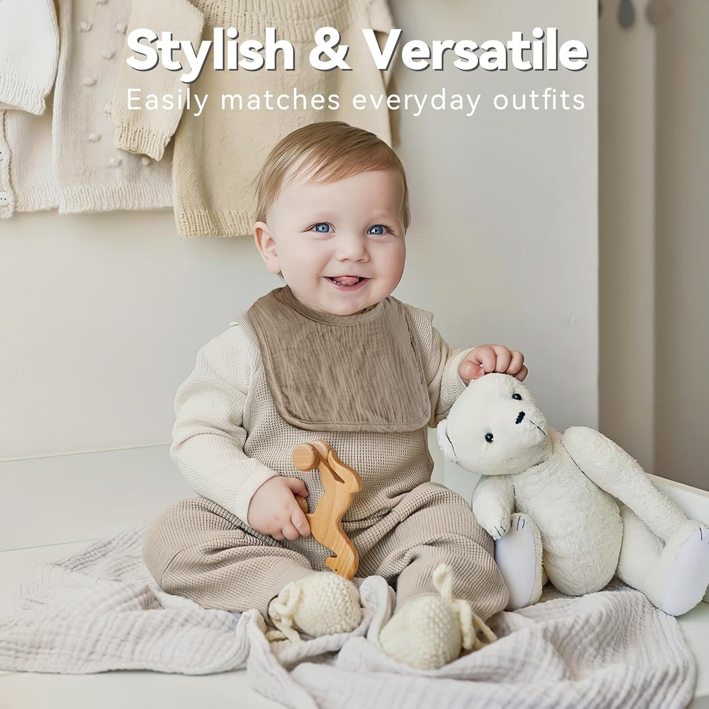 Muslin Baby Bibs for Unisex Boys Girls, Cotton Drool Bibs, Adjustable Newborn Bibs for Drooling and Teething