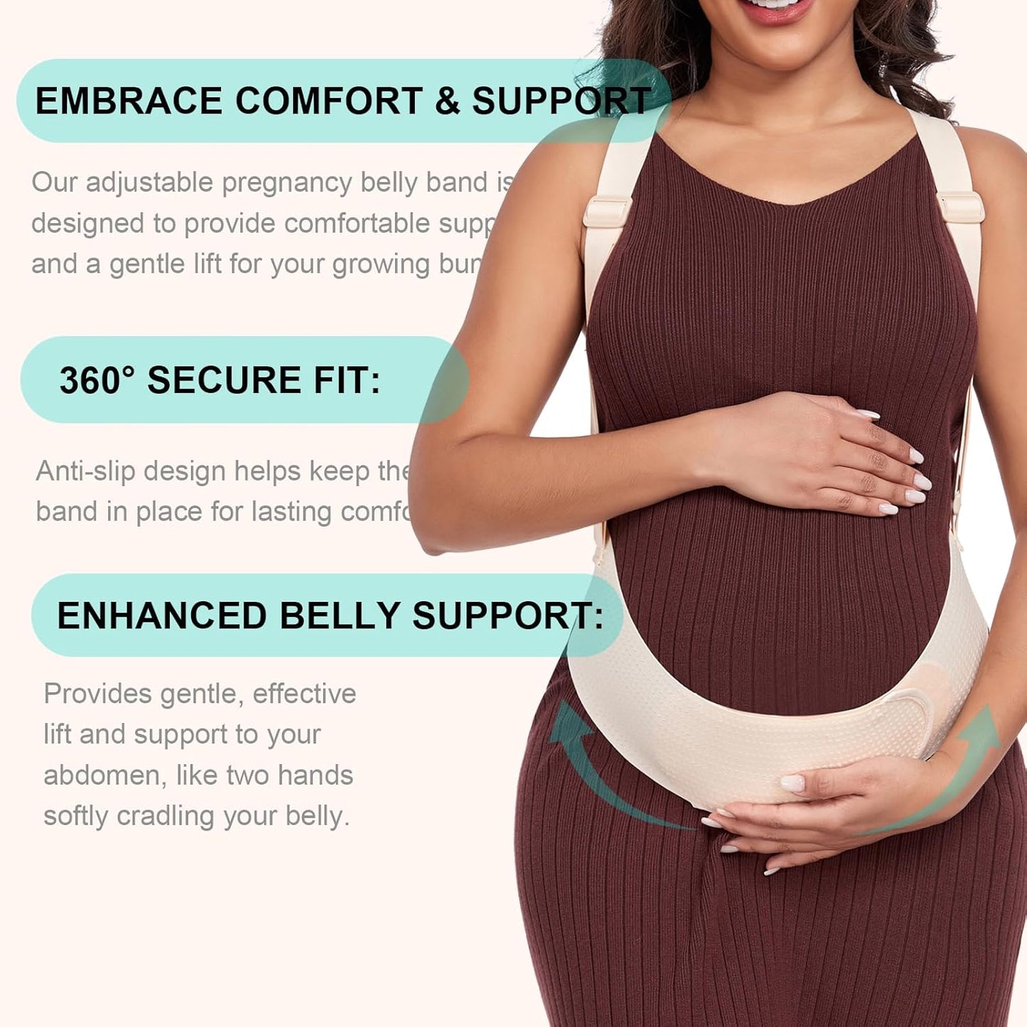 Belly Bands For Pregnant Women Maternity Belt Pregnancy Belly Support Band Adjustable Pregnancy Belt with Back Brace Straps (Beige, Medium)