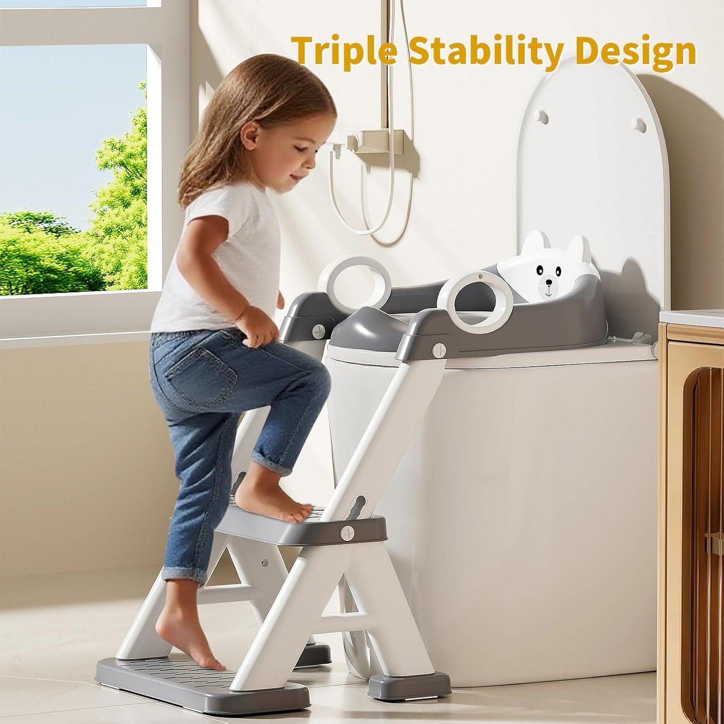 Potty Training Seat,Non Slip Foldable Toilet Training Seat with Soft Cushion, Comfortable HandlesUpgrade Toddler Toilet Seat for Kids Boys Girls,Potty Training Toilet Seat with Step Stool Ladder,