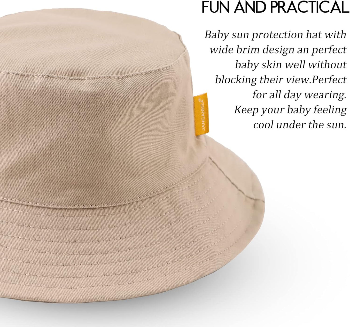 JANGANNSA Cotton Baby Sun Hat Infant Toddler Boys Girls Bucket Hats Summer Sun Protection Kids Beach Caps