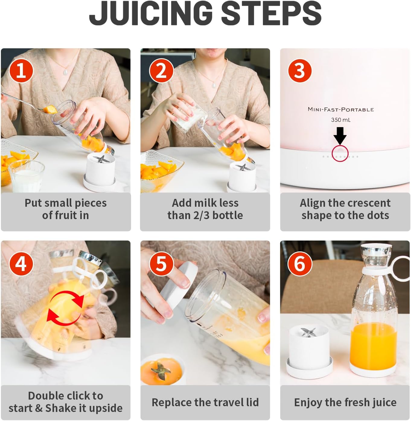 OTPEIR Portable Blender for Shakes and Smoothies with 11.83 Oz Travel Cup and Lid,Durable Stainless Steel Blades for Juice Blending Performance, Black