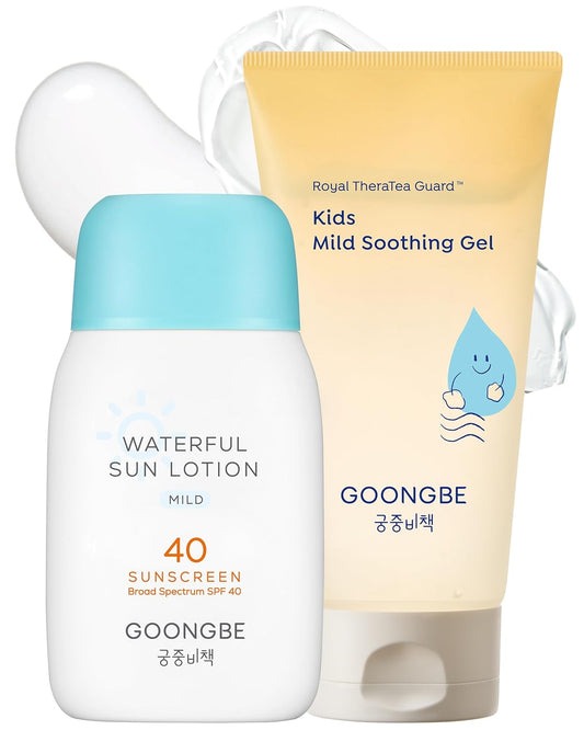 Baby Kids Waterful Sun Lotion SPF 40 & Mild Soothing Gel - Zinc Oxide Mineral Sunscreen & After Sun Relief - Korean Skincare for Sensitive Skin - Vegan Hypoallergenic, 2.82oz & 5.07oz