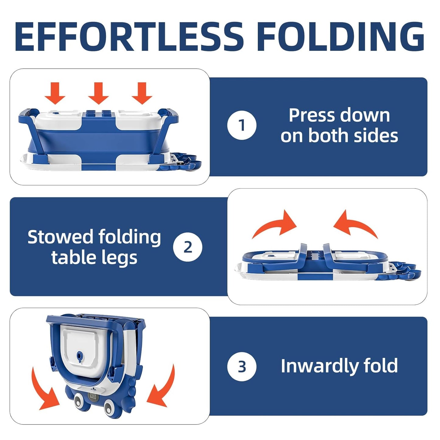 Collapsible Baby Bathtub for Newborns to Toddler with Real-time Temp Monitor & Floating Cushion,Portable Travel Tub for 0-36 Month, Foldable Baby Bath Tub for Infants Boy (Blue)