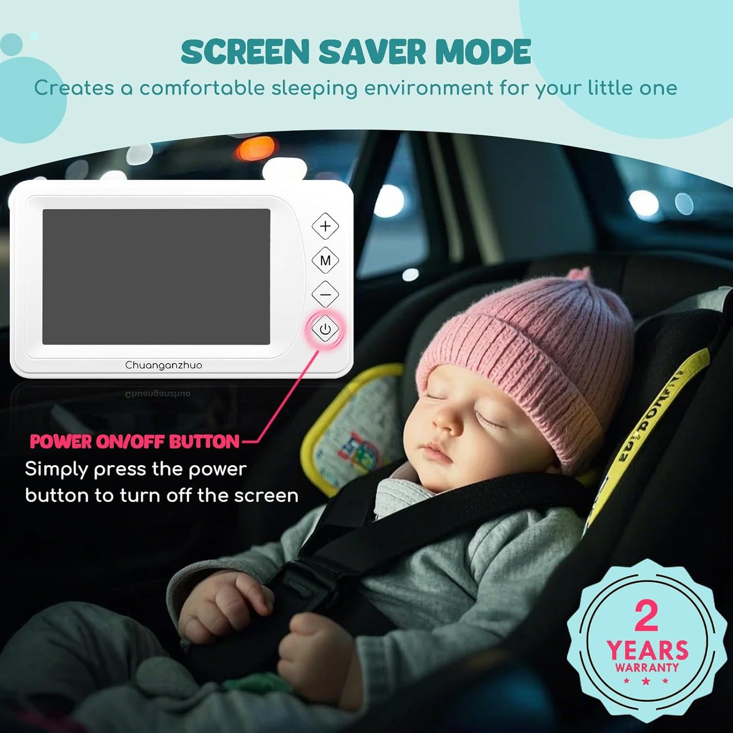 Baby Car Camera with Advanced Crystal-Clear Night Vision, 3X Zoom, USB Powered, 5'' AHD 1080P IPS Car Baby Monitor, Backseat Camera for Kids Infants Rear Facing Mirror, 5inch, White
