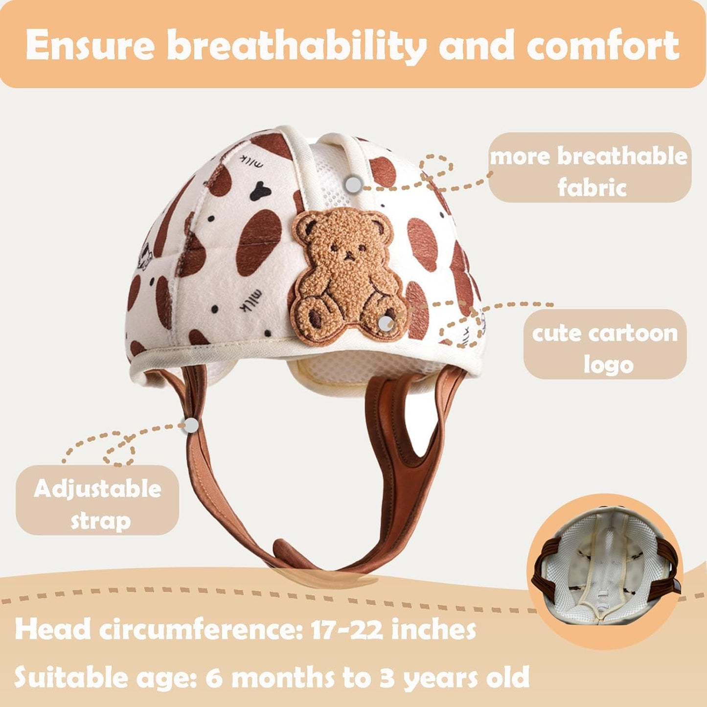 Baby Helmet for Crawing Walking,Soft Infant Safety Helmet,Baby Helmet 1-2 Years for Anti-Fall Head Protector,Adjustable, Breathable