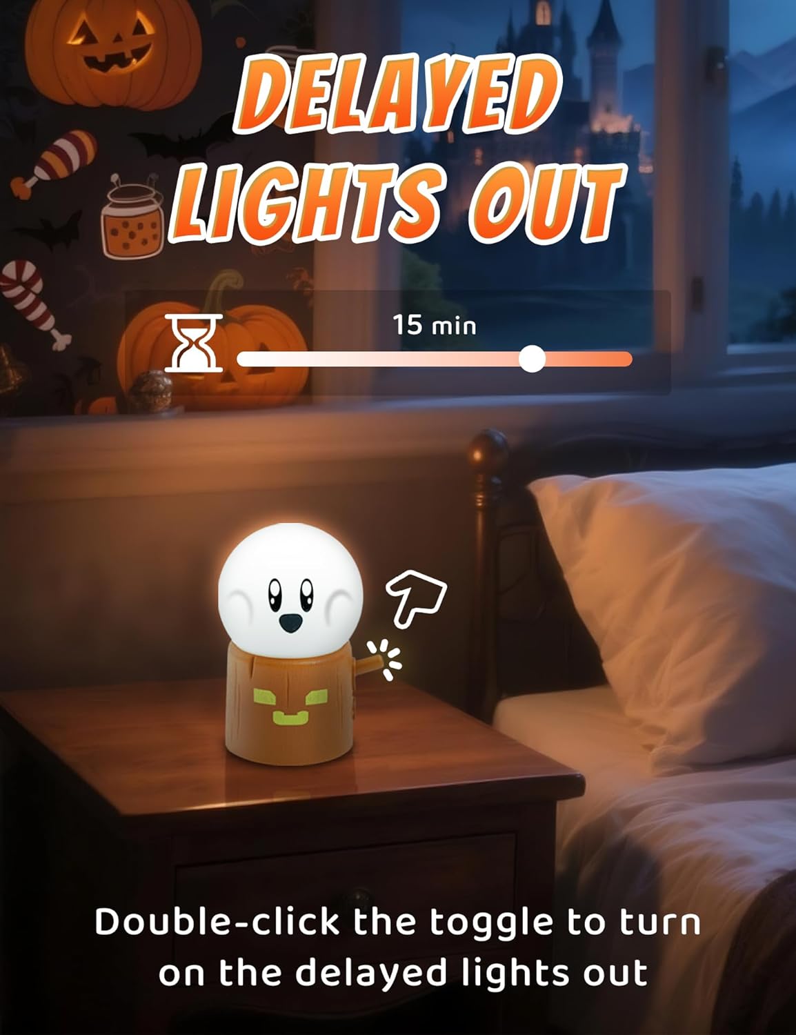 Cute Ghost Night Light, Two Modes Warm Yellow Light and Candlelight, Night Light for Kids,Cute Decoration,Kids Lamp,Living Room, Bedroom, Camping, Gifts for Children Christmas, Halloween