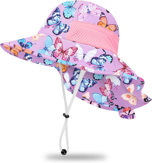 Toddler Baby Sun Hat Kids Summer UPF 50+ for Boys Girls Adjustable Beach Hats with Bucket Wide Brim Age 1-7 Years