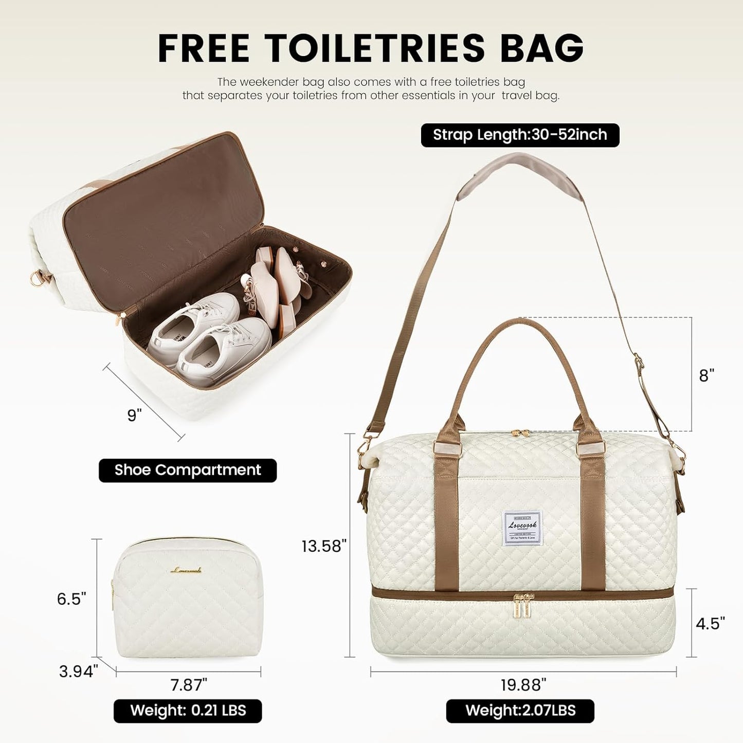 LOVEVOOK Travel Duffle Bag,Weekender Bags for Women with Shoe Compartment，Carry on Overnight Bag with Toiletry Bag,Gym Duffel Bag with Wet Pocket, Hospital Bags for Labor and Delivery