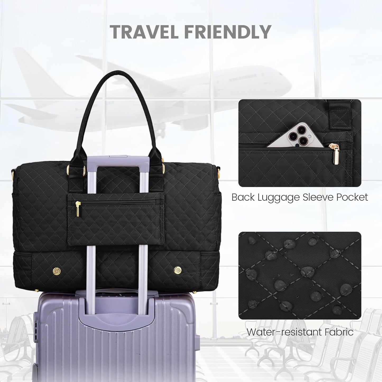 LOVEVOOK Travel Duffle Bag for Women, Weekender Overnight Bag with Shoe Compartment, Carry on Bag with Toiletry Bag, Gym Duffel Bag with Wet Pocket, Hospital Bags for Labor and Delivery 3 Pcs Set