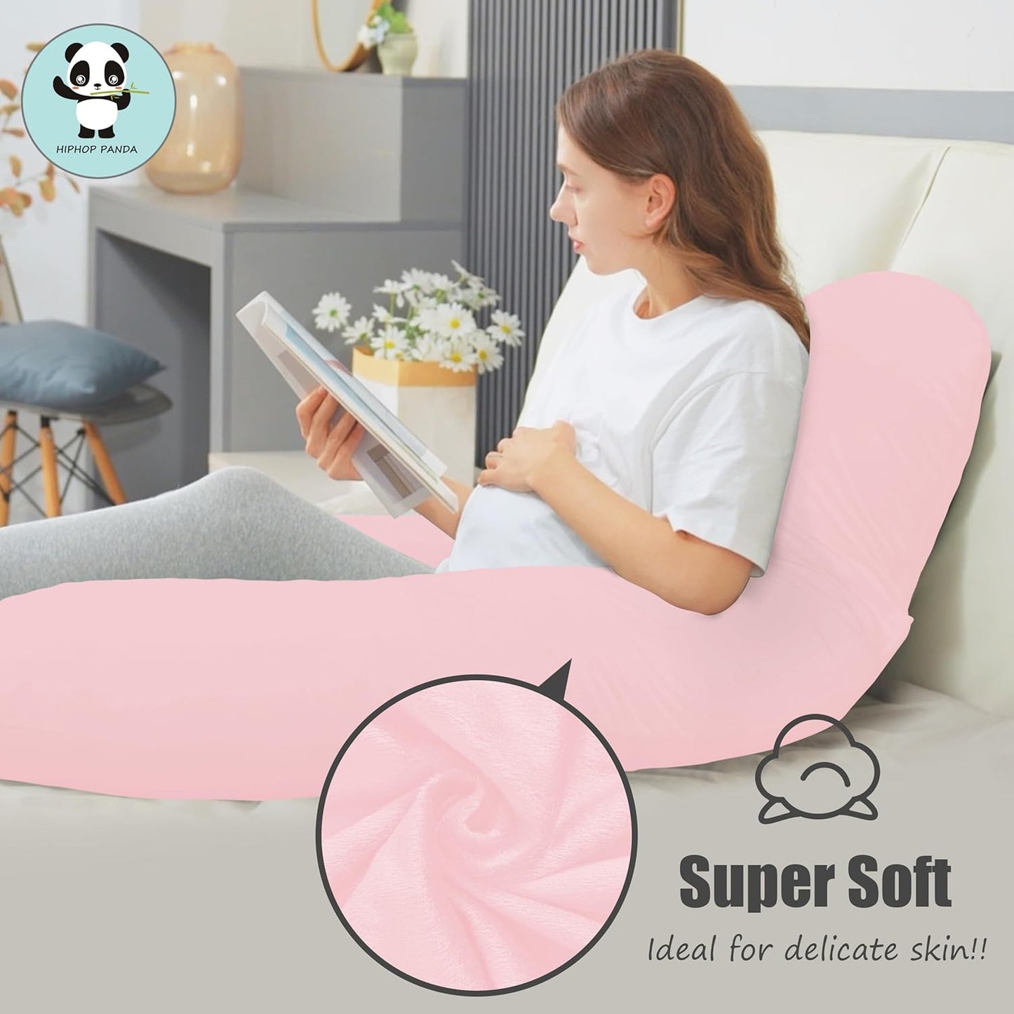 HIPHOP PANDA U-Shaped Pregnancy Pillow for Sleeping - Full Body Maternity Support Pillow with Removable Cover - Comfort for Back, HIPS, Legs, Belly - 57 Inch for Pregnant Women, Pink