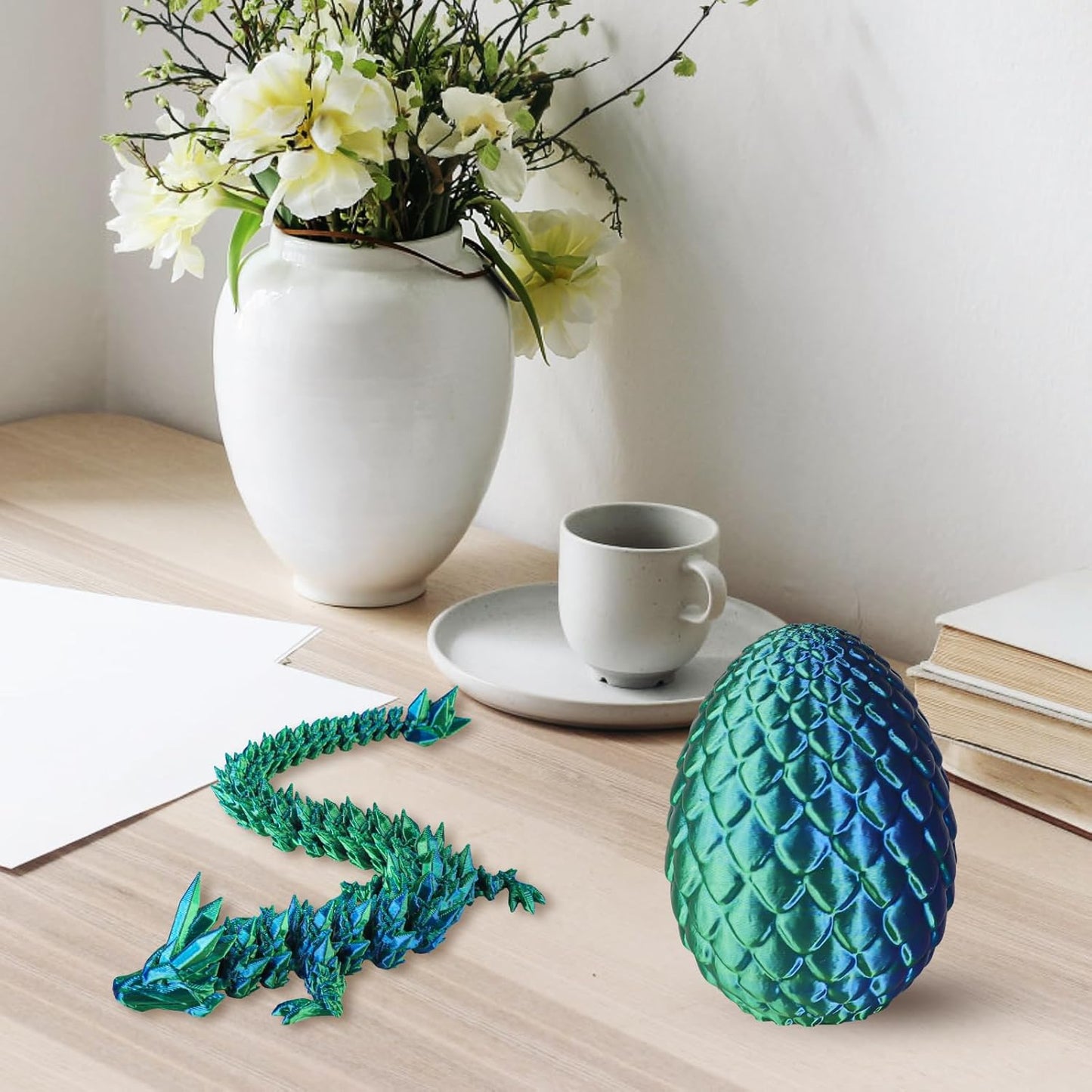 3D Printed Dragon Egg - Dragon Fidget, Crystal Dragon Articulated, Dragon Egg Decor 3D Printed Gift for Birthday for Home/Office Desktop Decor (Green)