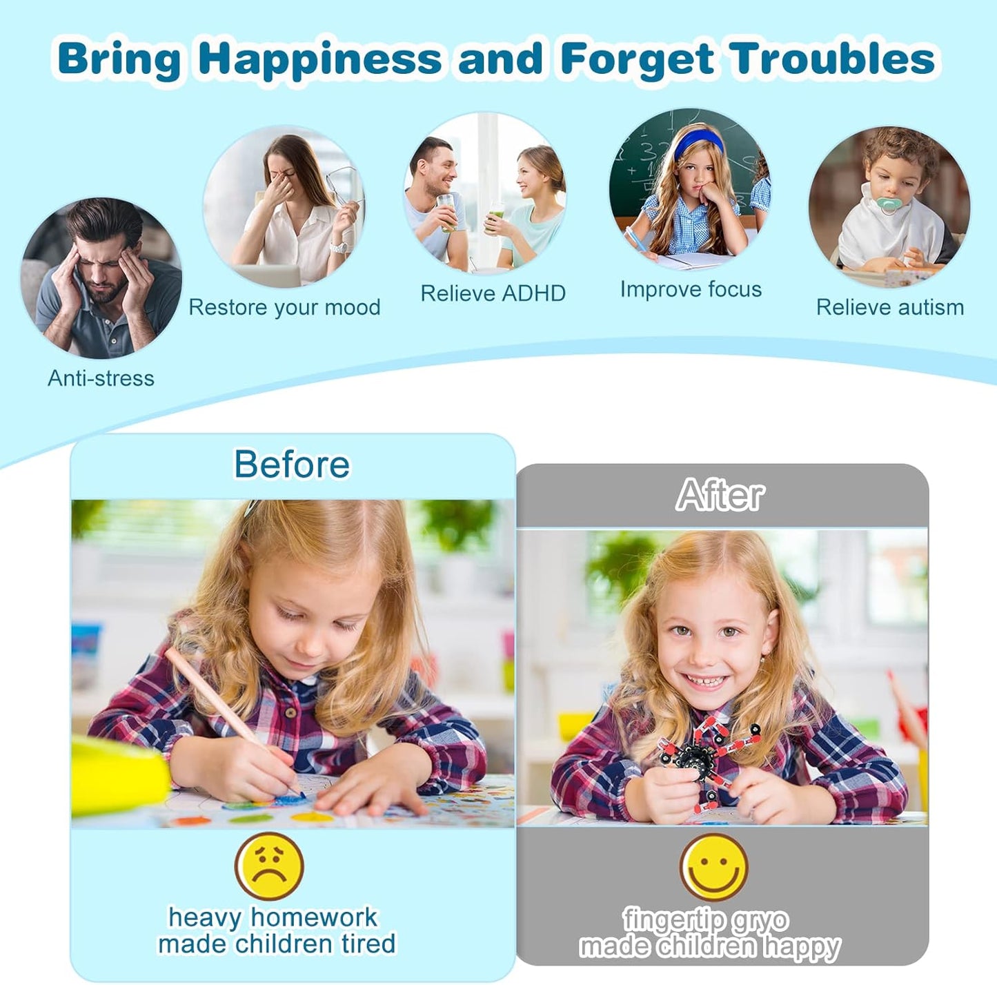 Zhanmai Transformable Fidget Spinners Fidget Toys for Kids and Adults Stress Relief Sensory Toys Transformable Chain Robot Fingertip Gyros for ADHD Autism for Kids Gifts(64 Pack)