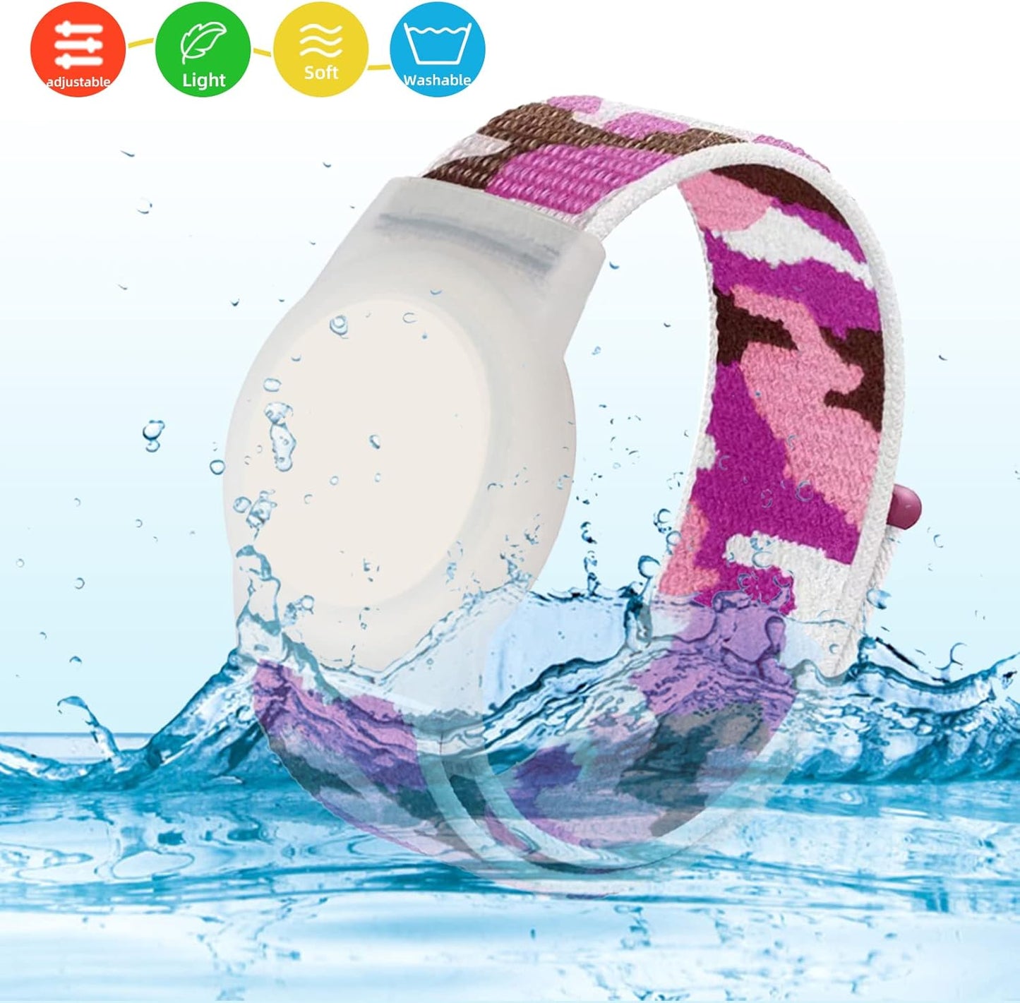 Compatible with Apple AirTag Bracelet for Kids, Camo Nylon Air Tag Wristband, Protective Case for Airtag GPS Tracker Holder, Adjustable Anti Lost Watch Band for Toddler Child Elder (Purple)