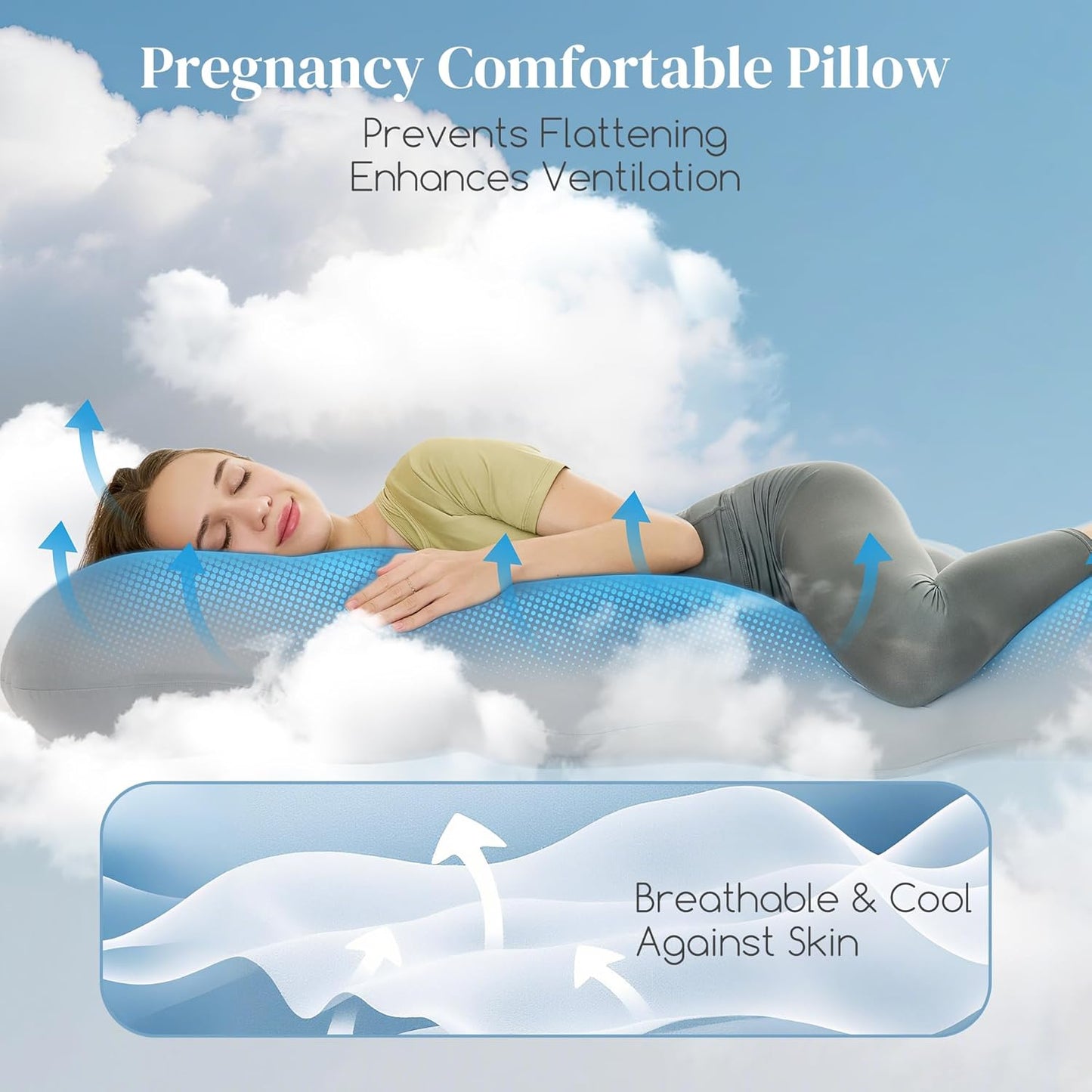 Cooling Pregnancy Pillow for Sleeping, U Shaped Full Body Maternity Pillow with Silky Cool Touch Cover – Support for Back, Legs, Belly, HIPS for Pregnant Women, 51 Inch Body Pillow, Grey