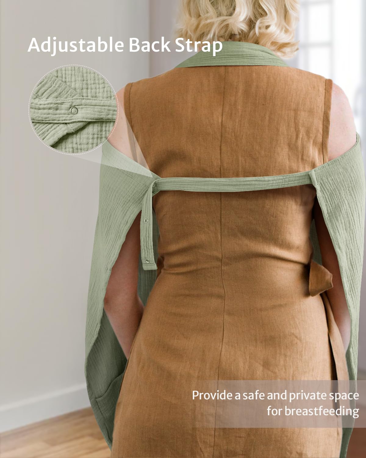 Blissful Diary Muslin Nursing Cover for Breastfeeding, Breathable Breastfeeding Cover up with Arch Neckline for Women, Nursing Apron(Sage Green)