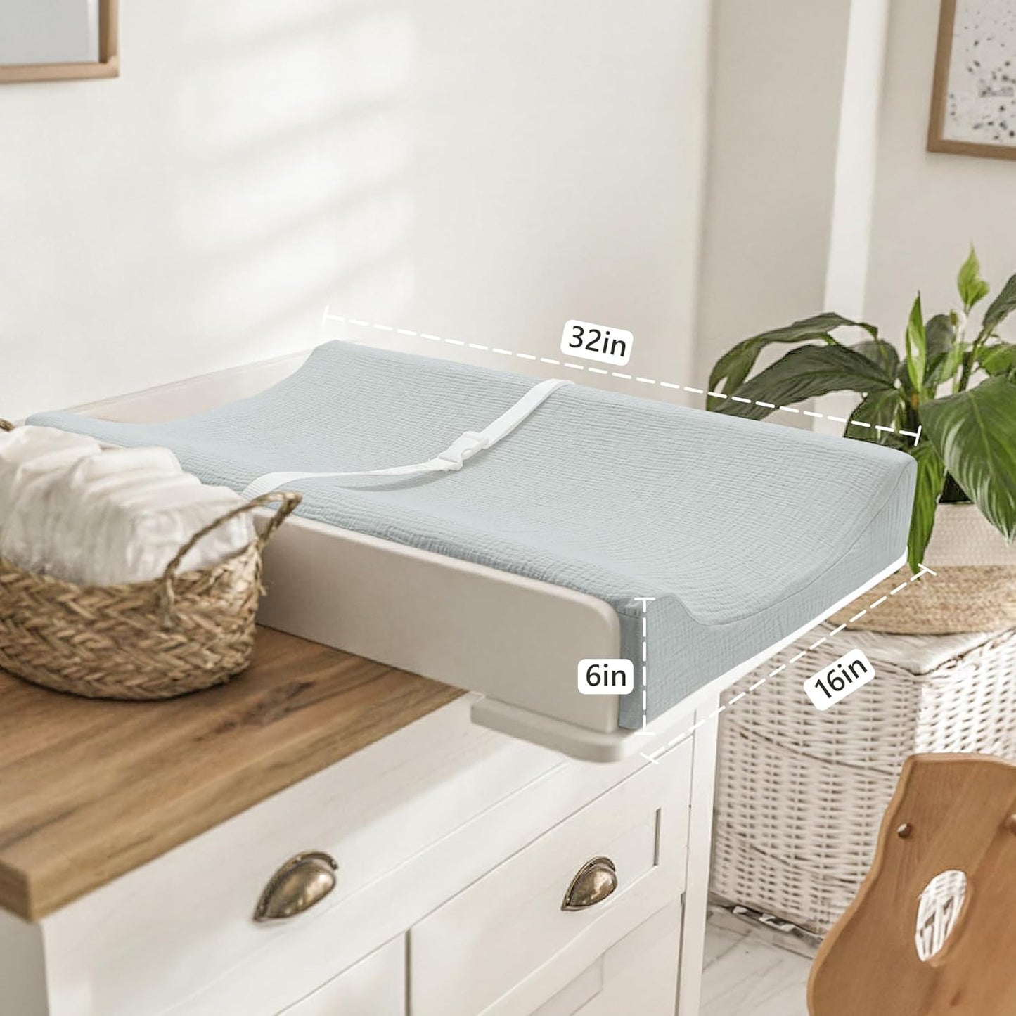 Bearmoss Changing Pad Cover, 2 Pack Muslin [100% Cotton] Diaper Changing Table Covers, 32'' x 16'' Soft Breathable Changing Pad Sheets for Unisex Baby Girls and Boys with Strap Holes (Mint Gum)