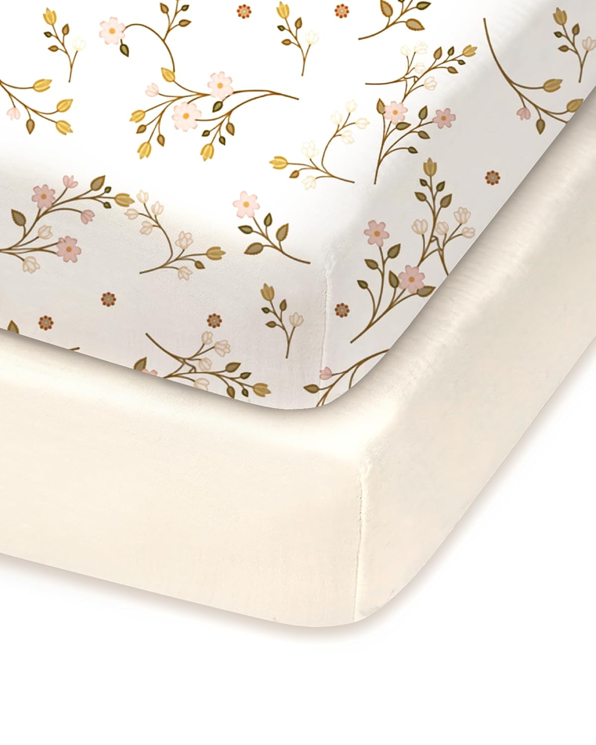 Pack and Play Sheets Fitted, Pink Vintage Floral&Beige, Soft and Safe, Hypoallergenic, 2 Pack for Baby Girls