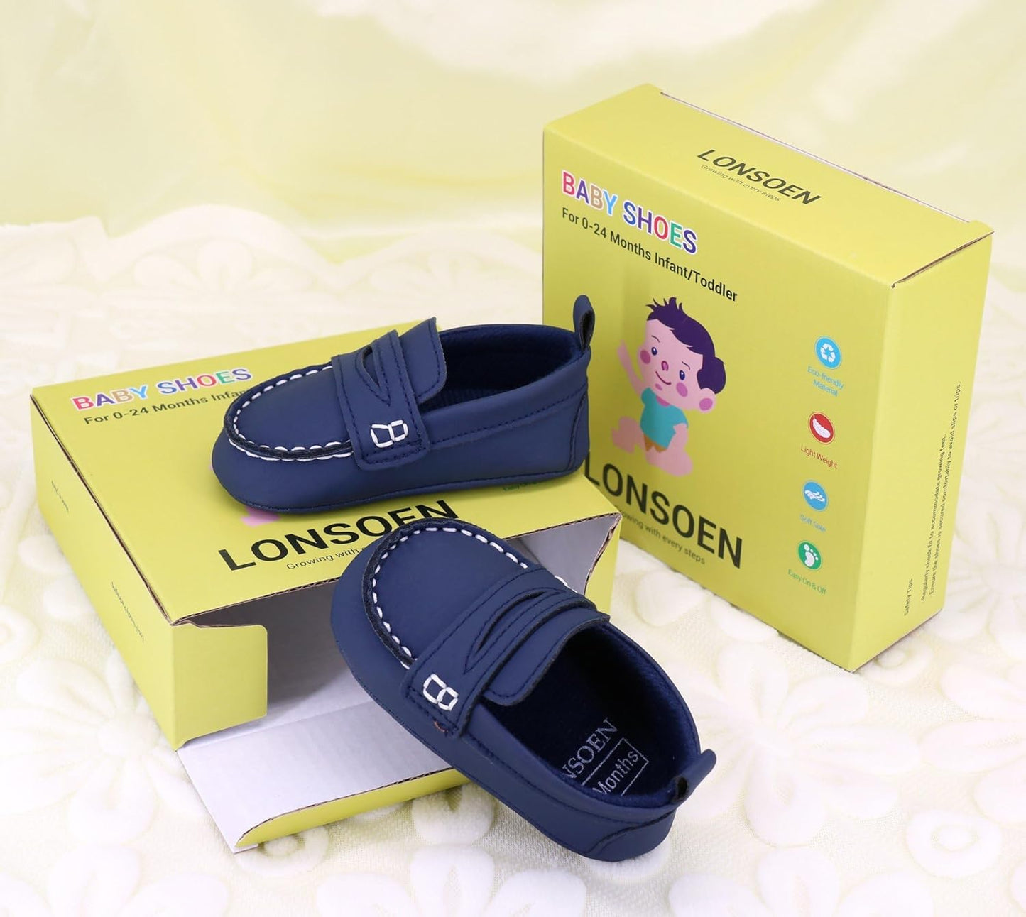 LONSOEN Baby Girls Boys Loafers Prewalker Dress Crib Shoes