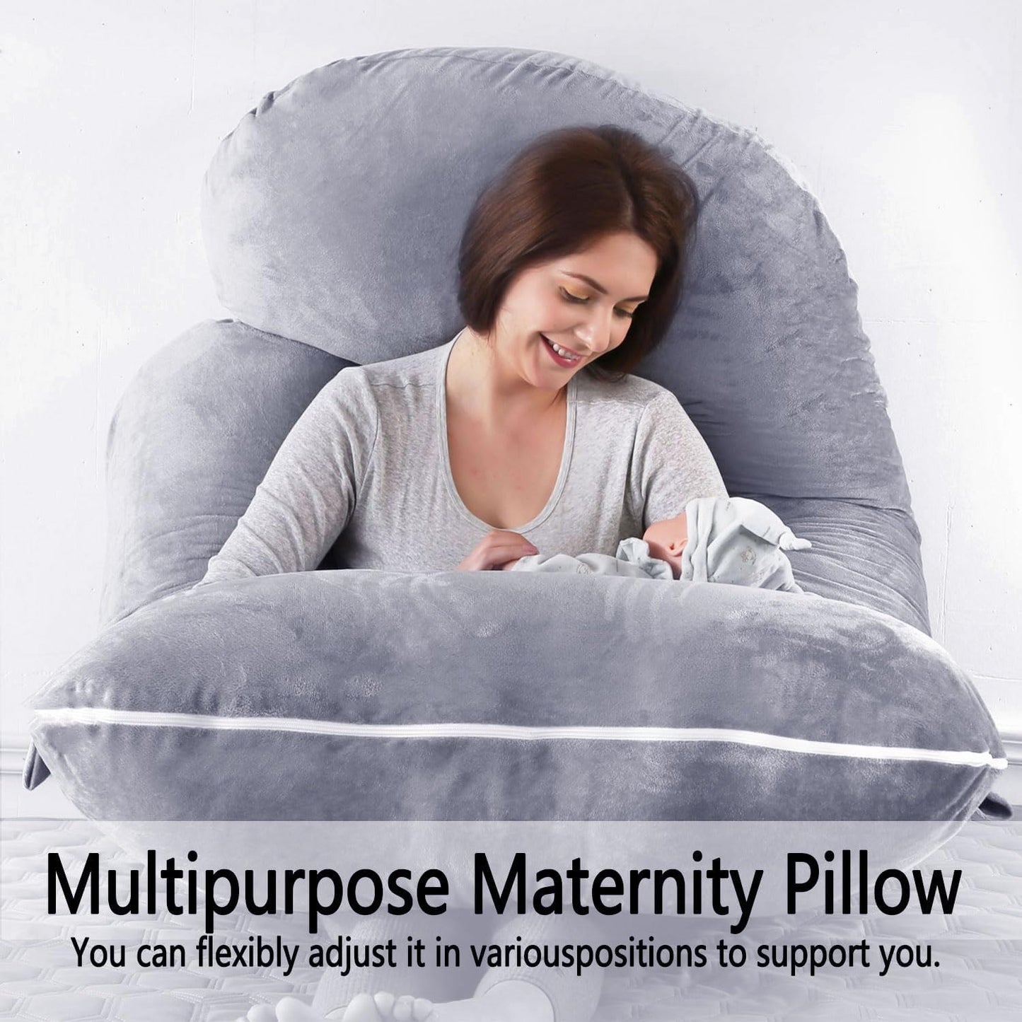 Pregnancy Pillows for Sleeping, U Shaped Full Body Maternity Pillow with Removable Cover - Support for Back, Legs, Belly, HIPS for Pregnant Women,Pregnancy Pillow, Grey