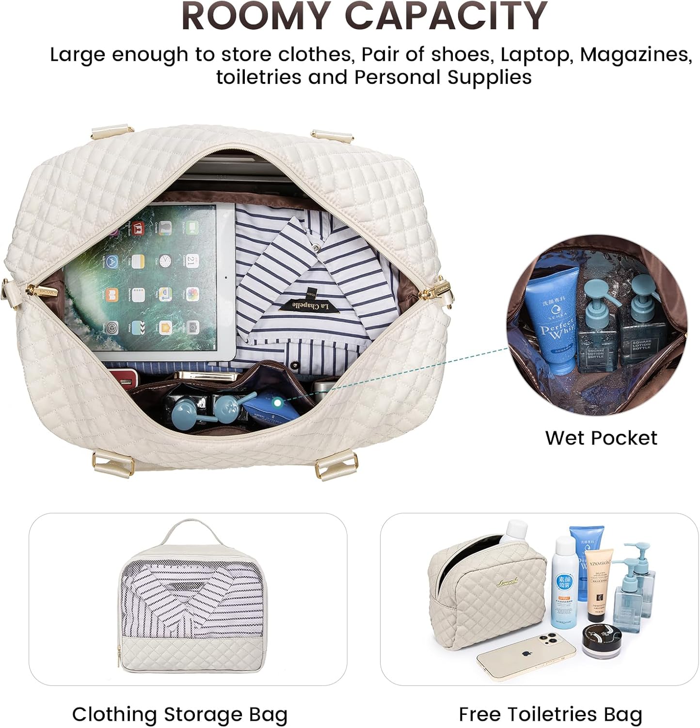 LOVEVOOK Travel Duffle Bag,Weekender Bags for Women with Shoe Compartment，Carry on Overnight Bag with Toiletry Bag,Gym Duffel Bag with Wet Pocket, Hospital Bags for Labor and Delivery