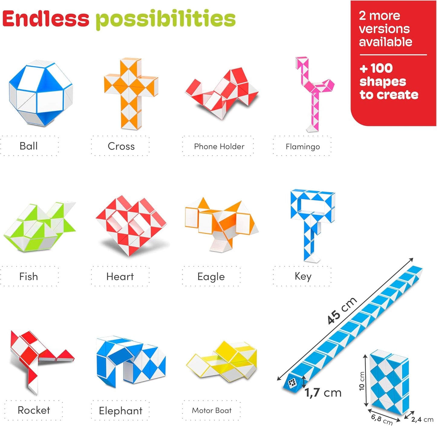 CUBIDI® Magic Snake Cube | Fidget Snake Toy for Kids | Travel Toys for Kids Ages 4-8 | Great Gift for Boys and Girls Birthday, Christmas, Stocking Stuffers - 24 Blocks | 0.9 inch x 0.7 inch | Blue